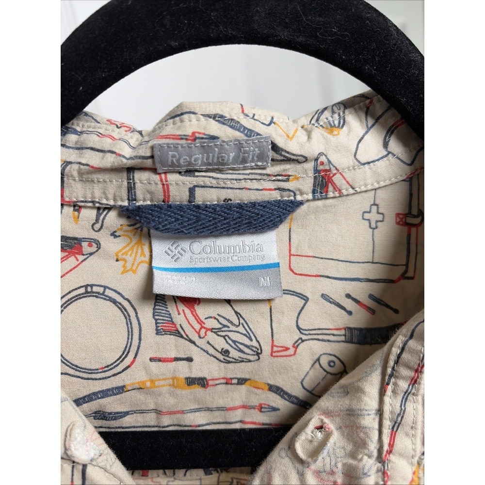 Columbia Rapid Rivers Printed Shirt Mens Size M Beige Camping Gear Cotton Blend - Picture 3 of 7